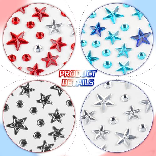 SARATA 4th of July Star Face Gems - Self-Adhesive Rhinestone Stickers 6 Sheets