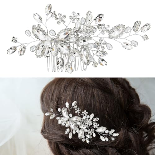 Silver Wedding Hair Comb with Rhinestones and Crystals – Bridal Accessory