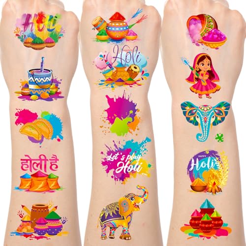 Indian Holi Temporary Tattoos - 200+ Happy Holi Party Favors Stickers