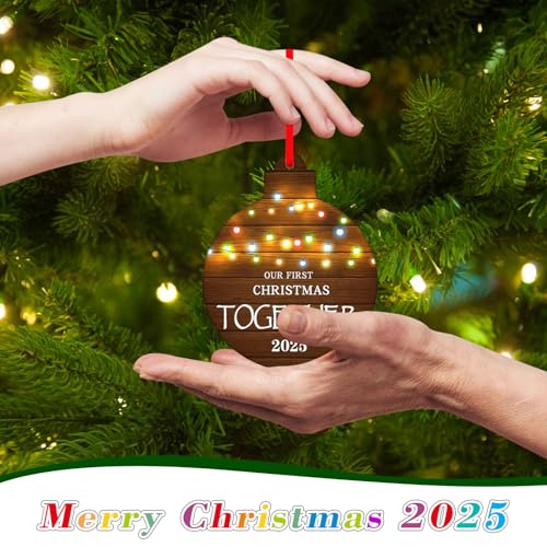 Our First Christmas Together 2025 Ornament - 3" Rustic Photo Frame
