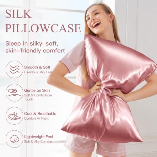 Mulberry Silk Pillowcase for Hair and Skin - King, Coral, 1 Piece - Hypoallergenic & Cooling