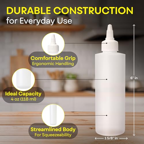 BRIGHTFROM 4 oz Squeeze Bottles, Leak-Proof Condiment & Craft Bottles - 4 Pack