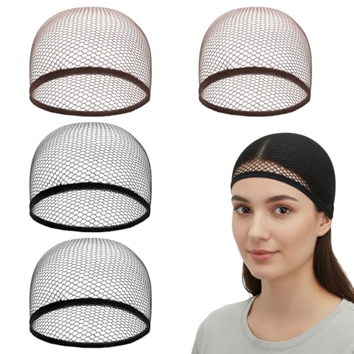 4 PCS Equestrian Hair Net Mesh Wig Caps Elastic Knot-Free Liner