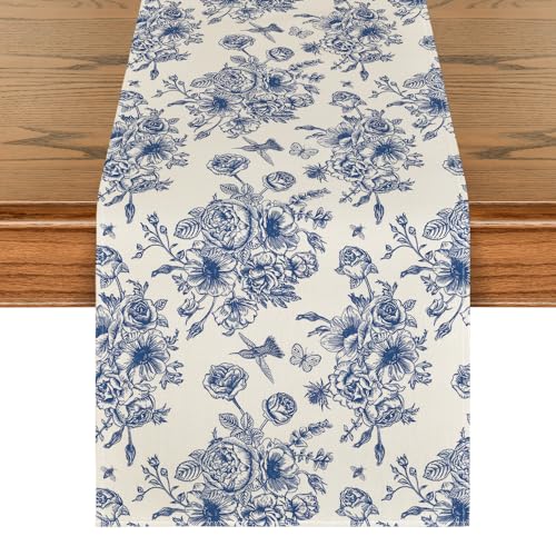 Artoid Mode Navy Blue Floral Table Runner - 13x72 Inch Kitchen Decor