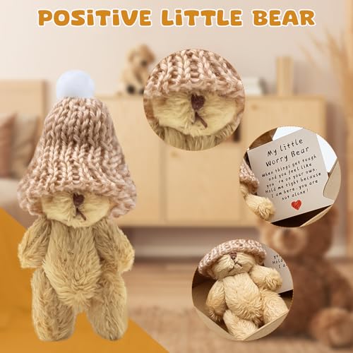 Mini Brown Worry Bear with Hat in Gift Box with Encouragement Card