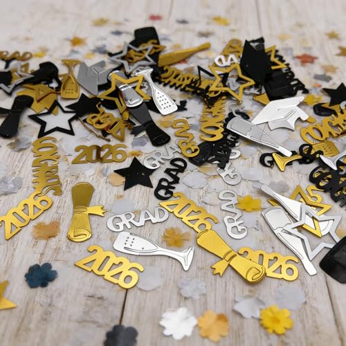 Graduation Confetti Set - 100 Pieces in Gold, Black & Silver