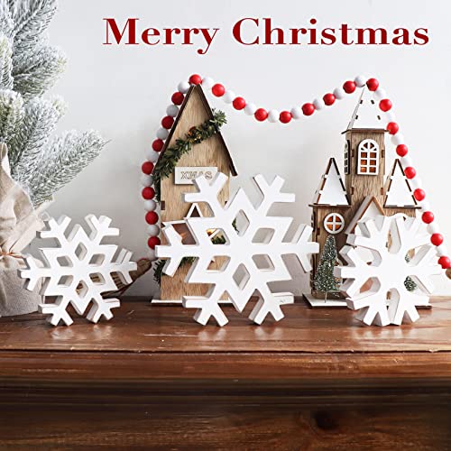 Christmas Snowflake Wooden Table Centerpiece Decor - 3 Pcs Farmhouse Holiday Decor