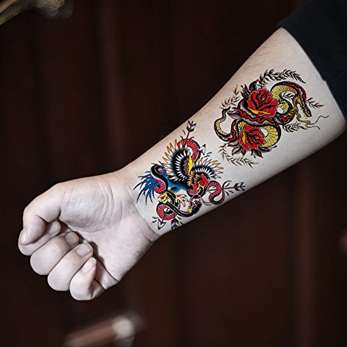 TAFLY Colorful Snake Temporary Tattoo Stickers Waterproof Body Art 5 Sheets