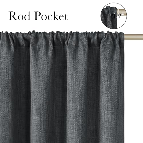 NICETOWN Faux Linen Room Darkening Curtains 42"W x 63"L, Charcoal Gray - 2 Panels