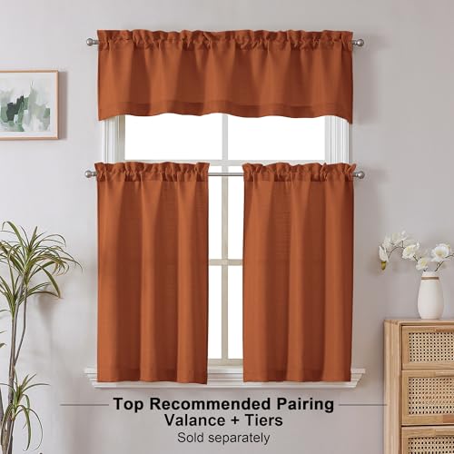 Orange Faux Linen Kitchen Curtains - 36 Inch Short Tier Pair