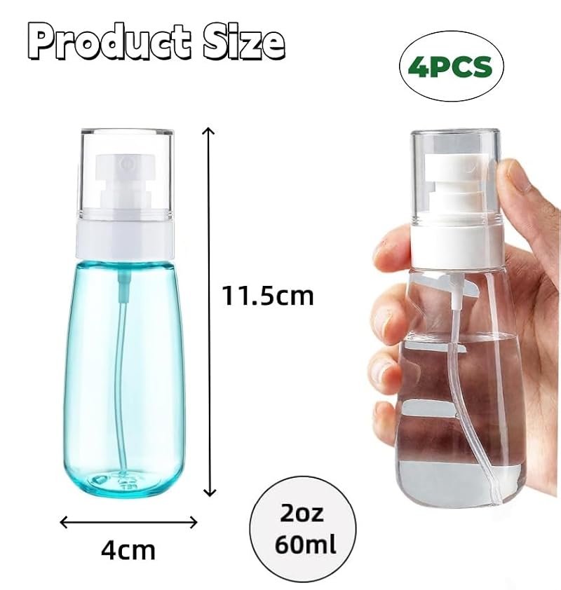 4 Pcs Mini Travel Spray Bottles 2oz 60ml Clear Refillable Containers