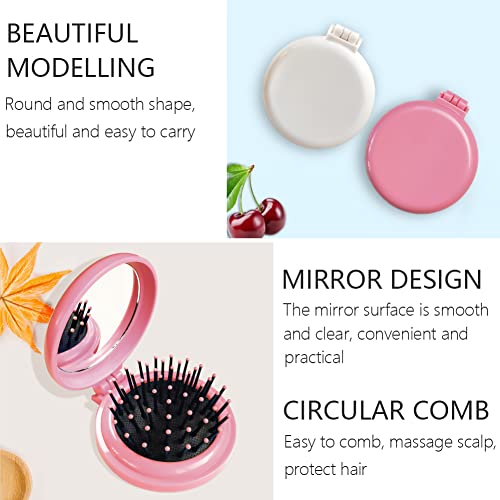 SportMore Folding Hair Brush with Mirror - Mini Travel Compact Comb