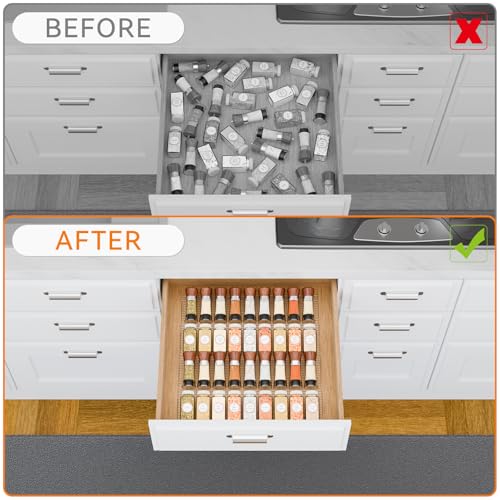 Yieach Adjustable 4-Pack Spice Rack Organizer - Expandable Acrylic Drawer Insert