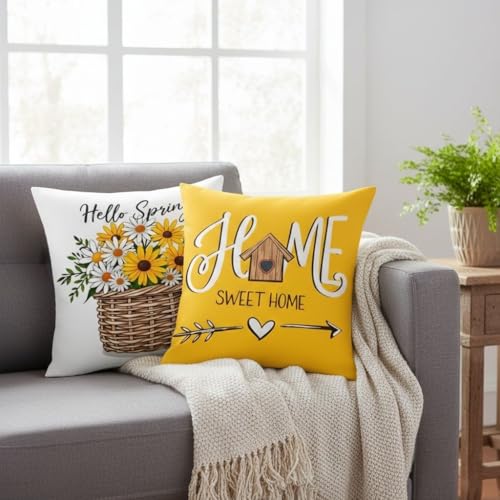 Yellow Daisy Pillow Covers 18x18 Inch Set of 4 Velvet Home Decor Spring Summer