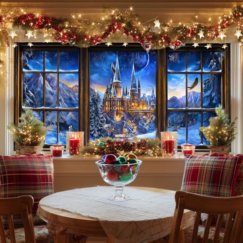 HOMETITUTE Castle Snow Night Window Cling Privacy Film 39.3x17.7"