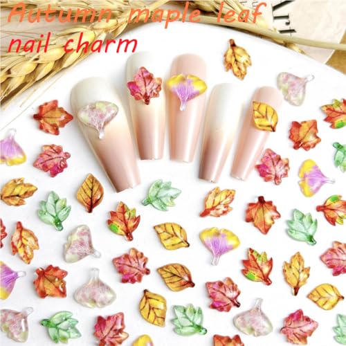 3D Maple Leaf Nail Charms Fall Rhinestones 100Pcs Thanksgiving Art Decor