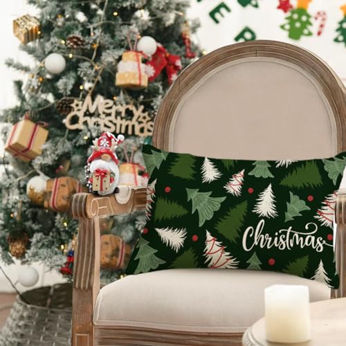 RABUSOFA Green Christmas Tree Lumbar Pillow Cover, 12x20 Inch Holiday Decor