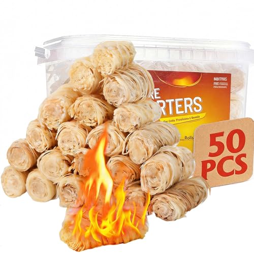 Natural Fire Starter Rolls - 50 Pack for Campfires, Grills & Fireplaces - Quick & Clean Ignite