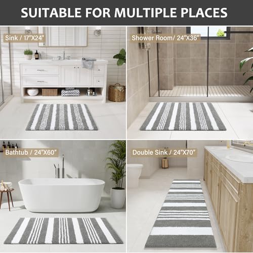 LOCHAS Non-Slip Long Bathroom Rug Runner 24" x 60" - Grey
