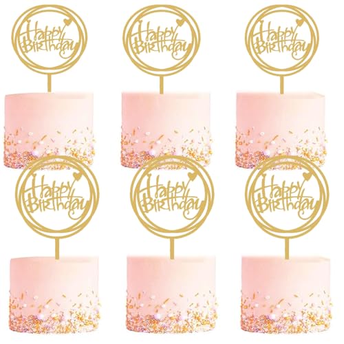 Gold Acrylic Happy Birthday Cake Topper Set - 10 PCS