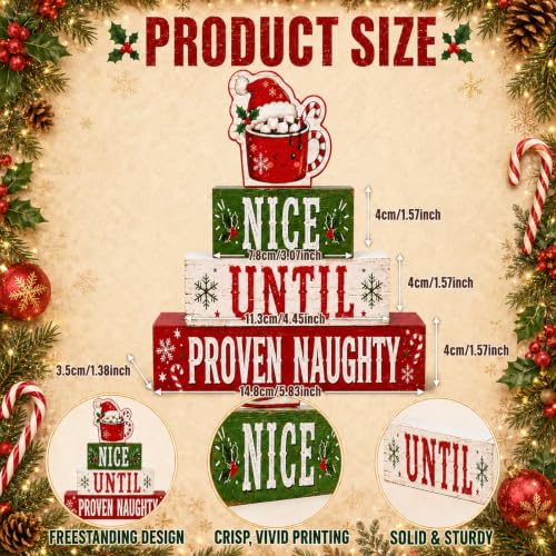 Christmas Hot Cocoa Wooden Tiered Tray Decor - Rustic Holiday Table Centerpiece