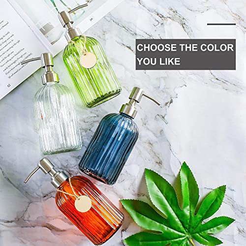 MOCLIF 16 oz Tempered Glass Soap Dispenser, Blue Grey Vertical Stripe