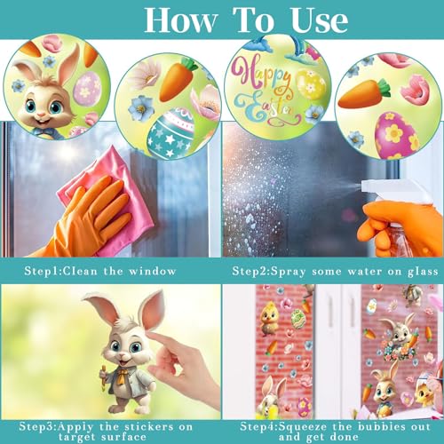 Easter Window Clings - 8 Sheets of Bunny, Chick, Egg Decals