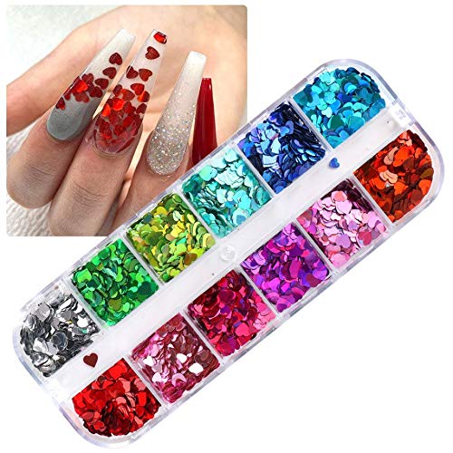 Changar Holographic Heart Nail Art Glitter Sequins & Decals