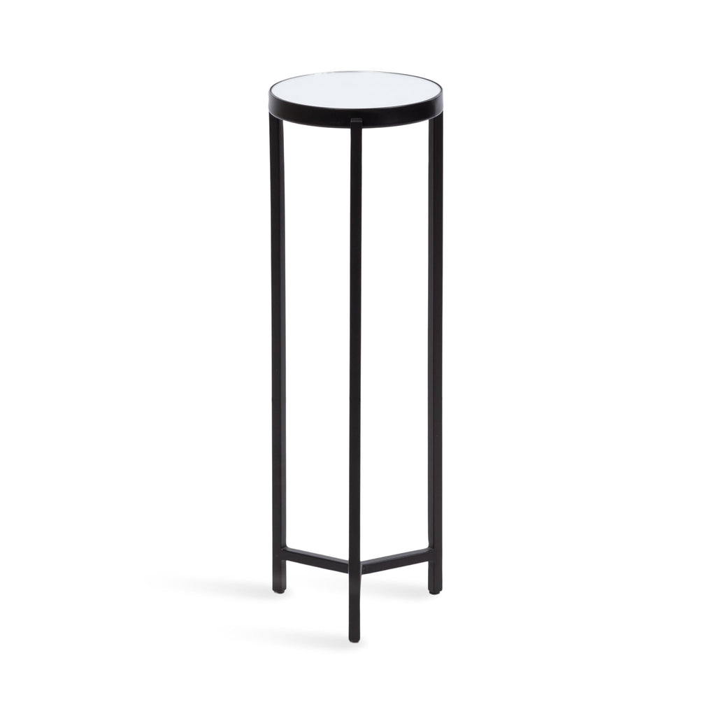Kate and Laurel Aguilar Modern Mirrored Round Drink Table, 9 x 9 x 23, Black, Metal Accent Table with Mirrored Tabletop and for Use as Small Plant Stand