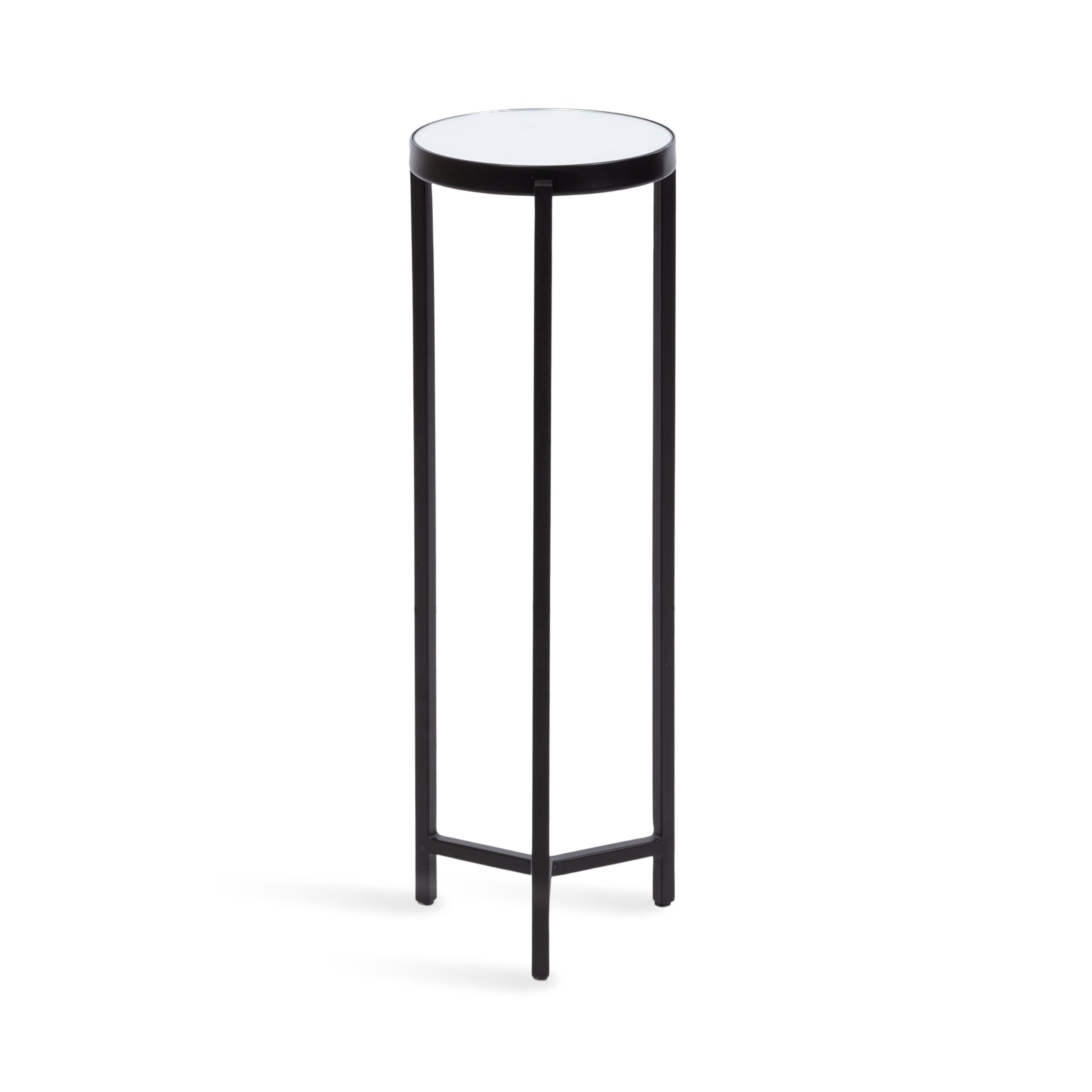Kate and Laurel Aguilar Modern Mirrored Round Drink Table, 9 x 9 x 23, Black, Metal Accent Table with Mirrored Tabletop and for Use as Small Plant Stand