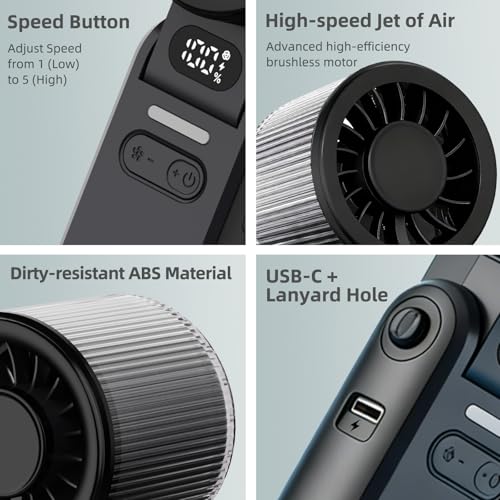 duludulu Portable Handheld Turbo Fan, 5-Speed Foldable Mini Fan - Black