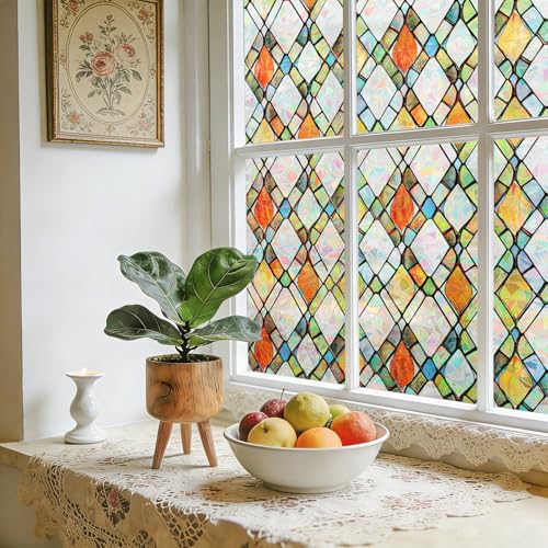 Rainbow Lattice Stained Glass Window Privacy Film 17.5" x 78.7"
