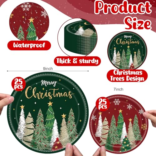 Christmas Paper Plates 9 Inch & 7 Inch Set of 50 Red Green Holiday Party Supplies