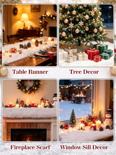 4 Pack Fluffy Fake Snow Blankets for Christmas Decorations - 3x8 Ft, Variation 4