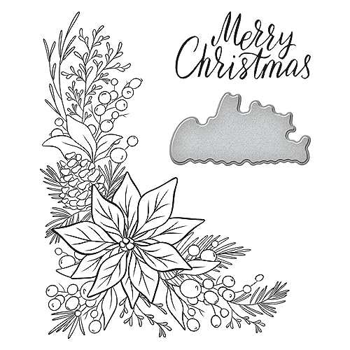Letterpress Corner Die Set for Holiday Cardmaking - Poinsettia & Merry Christmas