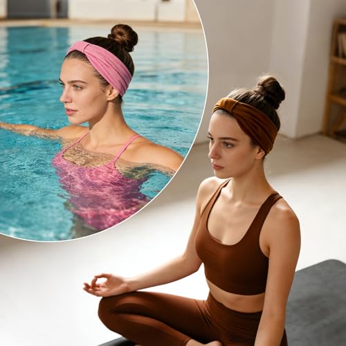 Nydotd 6 Pcs Stretchy Wide Headbands for Women - Soft Sweat-Wicking Non-Slip Hair Bands
