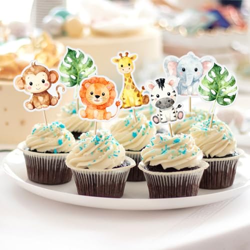48 Pcs Jungle Animal Cupcake Toppers - Safari Party Decorations