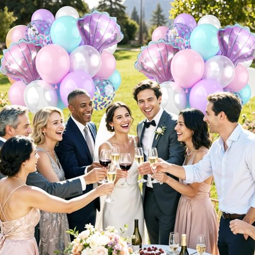 Mermaid Balloon Set - Pastel Pink, Purple, Teal & Confetti - 30 Pieces