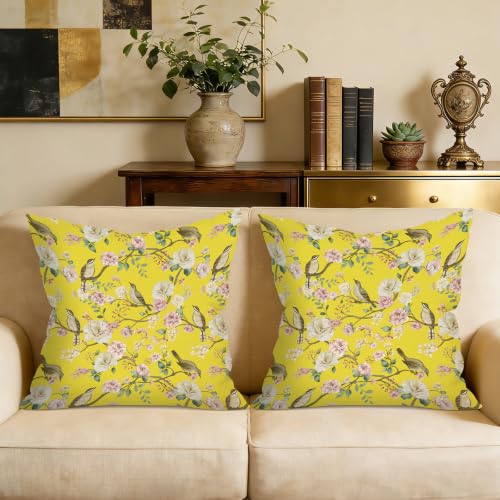 Yellow Chinoiserie Floral Throw Pillow Covers - Set of 2, 18x18