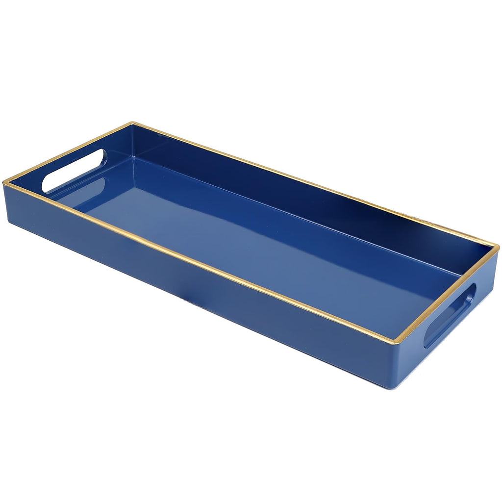 Leemxiiny Blue Bathroom Vanity Tray for Countertop, Small Plastic Toilet Tank Versatile Storage & Organization Tray for Makeup, Perfume, Desk, Kitchen, Candles, 13.7"x6"x1.4", 35HB