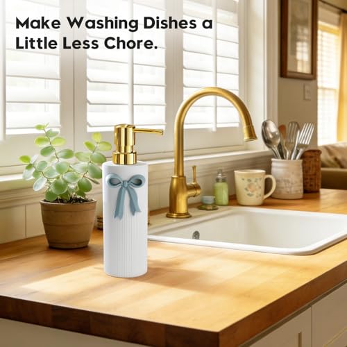 YAUKPH Light Blue Bow Soap Dispenser with Gold Pump - 8.5oz Bathroom Decor