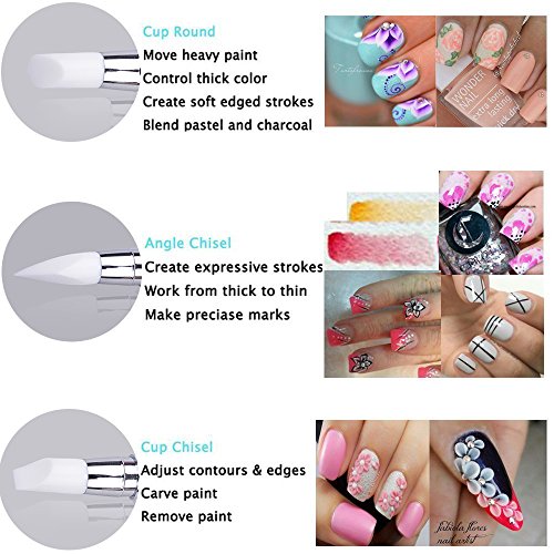 Bysiter 10-Piece Dual-Ended Nail Art Silicone Brush and Dotting Tool Set