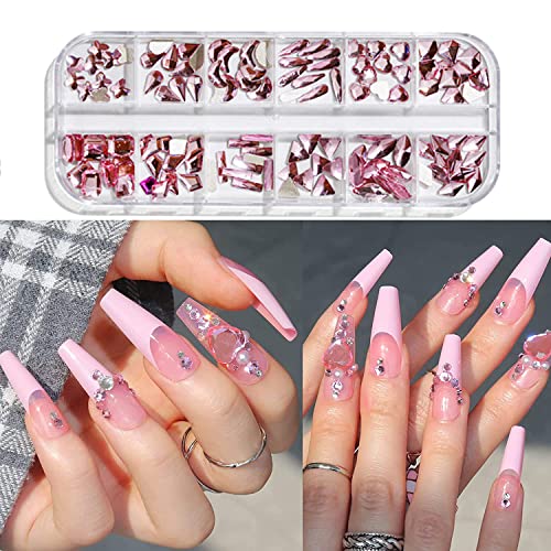 WEILUSI 120Pcs Pink Nail Art Rhinestones Glass AB Crystal Flat Back Gems