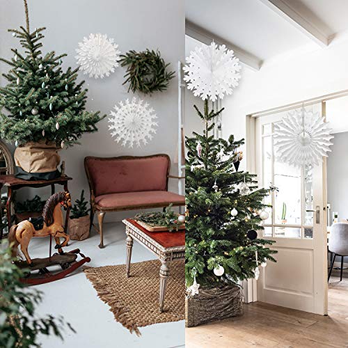 Christmas Snowflake Decorations Set of 16 - Winter Holiday Hanging Paper Snowflakes with String, Mixed Sizes 7.8-20 inches