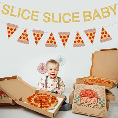 Gold Glitter Slice Slice Baby Banner & Pizza Garland Decorations