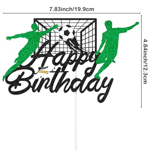 Hooqict Soccer Happy Birthday Cake Topper Glitter Decorations - Kids, Men, Boys Party Supplies