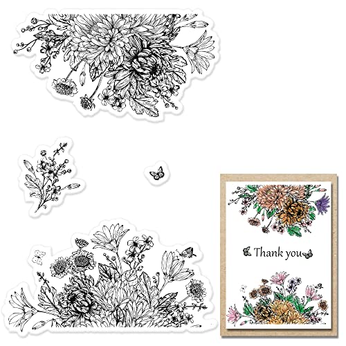 Butterfly & Flower Clear Stamps for Card Making - 14.5x14cm