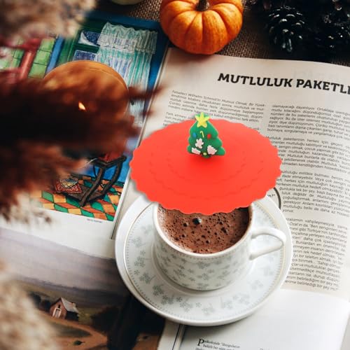 Christmas Silicone Mug Covers Snowman Tree Leakproof Drink Lids Set of 6