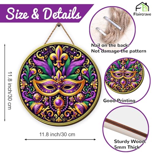 Mardi Gras Wooden Door Wreath 12x12 Inch Carnival Welcome Sign