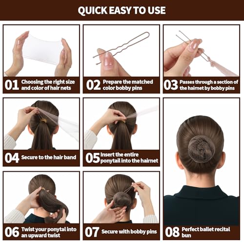 Teenitor Hair Nets for Buns and Bobby Pins Set - Tan Brown